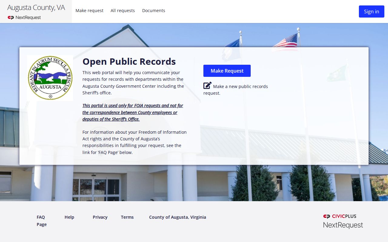 Augusta County arrest report request through NextRequest