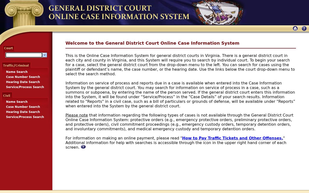 Augusta County General District criminal case search portal