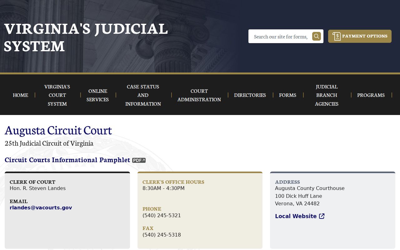 Augusta County criminal court cases on the Circuit Court page