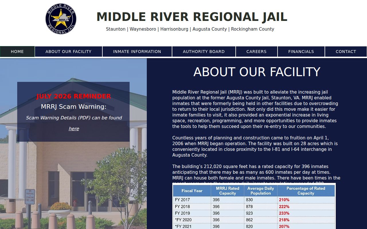 Craigsville criminal booking records at Middle River Regional Jail